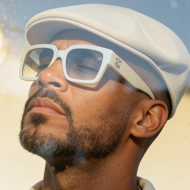 Portrait d’ESKOPPO avec des lunettes blanches et une casquette claire
